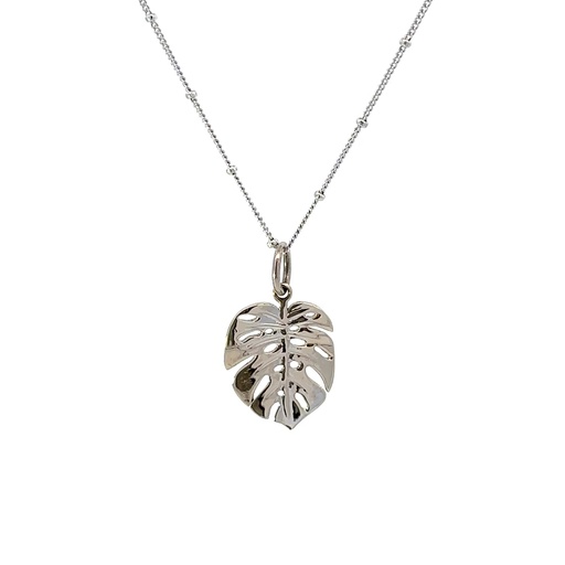 [28156] Monstera Leaf Pendant In 18K White Gold