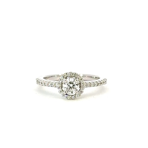 [29719X18WRdiadiahaloband] Diamond Ring With Diamond Halo & Band