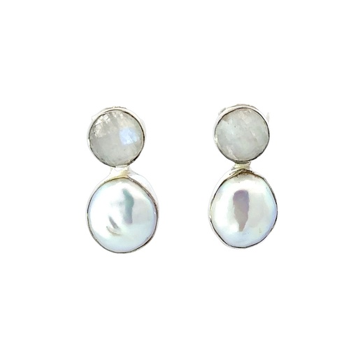[28996SMWSEFWPx2] Moonstone Stud With Freshwater Coin Pearl Drop