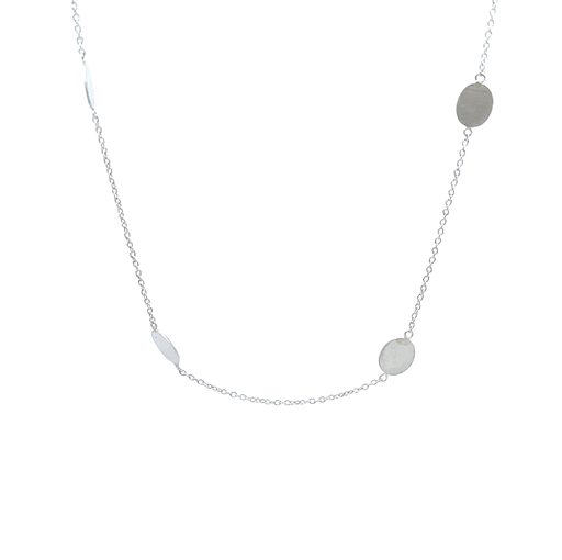 [29445SMWSNLONG] Matte Oval Discs Silver Necklace 50cm