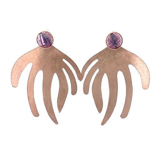 [28627SMWRGP] Rose Gold Plated Brass Earring With Amethyst Stud
