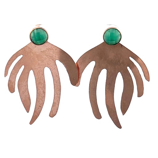 [28627SMWRGPGreenagate] Rose Gold Plated Brass With Green Agate Studs
