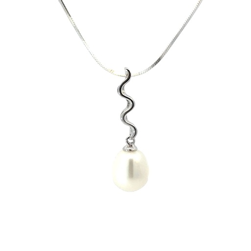 [29235SPGSPfwp] Squiggle & Freshwater Pearl Silver Pendant