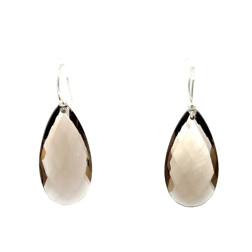 [29025SMWSEsmokyqtz] Smoky Quartz Pear Shaped Drop Earrings In Sterling Silver