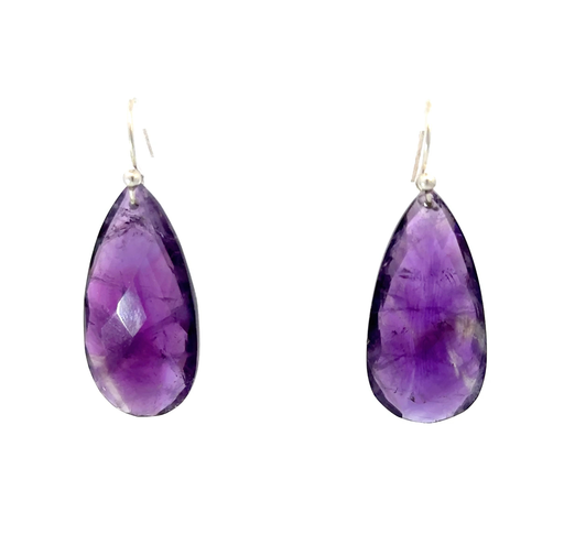 [29025SMWSEamethyst] Drop Amethysts (30x15mm) On Sterling Silver Hooks