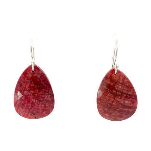 [29024SMWSERUBY] Opaque Ruby Drop 25x18mm Earrings In Silver