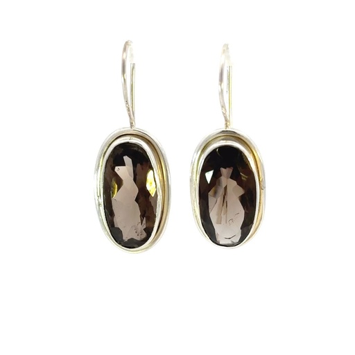 [29028SMWSEsmokyqtz] Smoky Quartz Earrings In Sterling Silver Settings 35x13mm