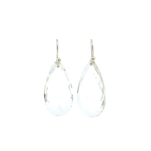 [29025SMWSECLEARQUARTZ] Clear Quartz Drop Earrings On Silver Hooks