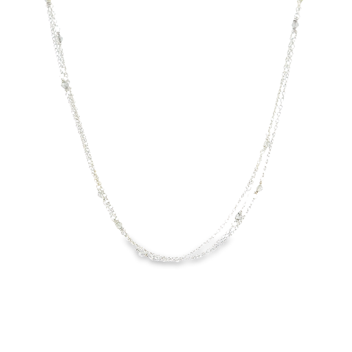 [29014SMWSNLabradorite] Labradorite Bead Three Strand Silver Necklace