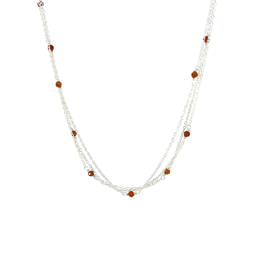 [29014S] Carnelian Beads & Three Strand Necklace In Silver