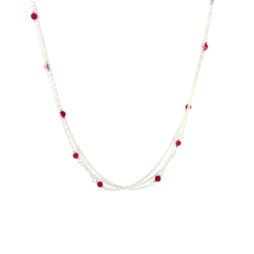 [29014SMWSNREDdyedagate] Necklace With Dyed Red Agate Beads Sterling Silver