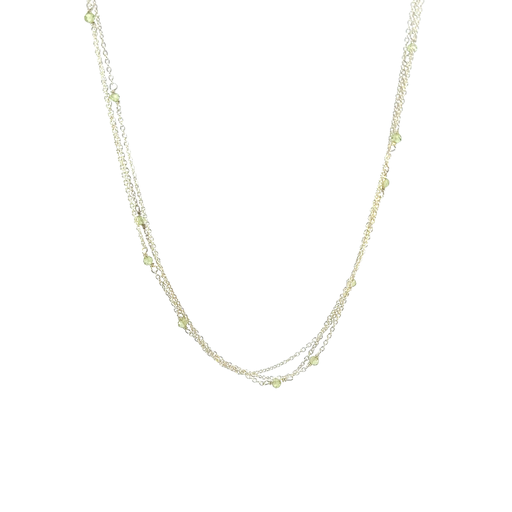[29014SMWSNPeridot] Necklace With Spaced Peridot Beads In Silver
