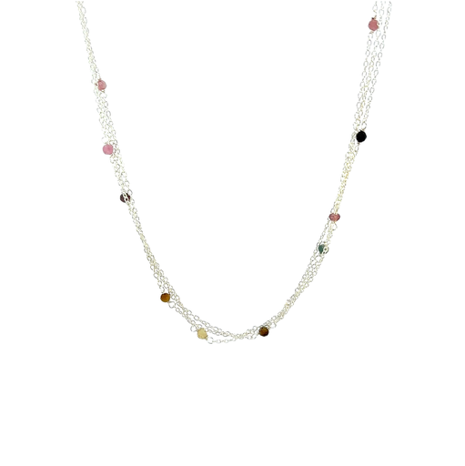 [29014SMWSNtourm] Necklace With Spaced Coloured Tourmalines In Silver