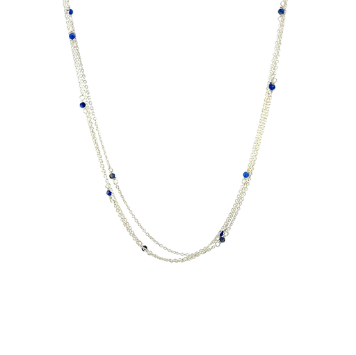 [29014SMWSNLAPIS] Three Strand Sterling Silver Necklace With Lapis Beads