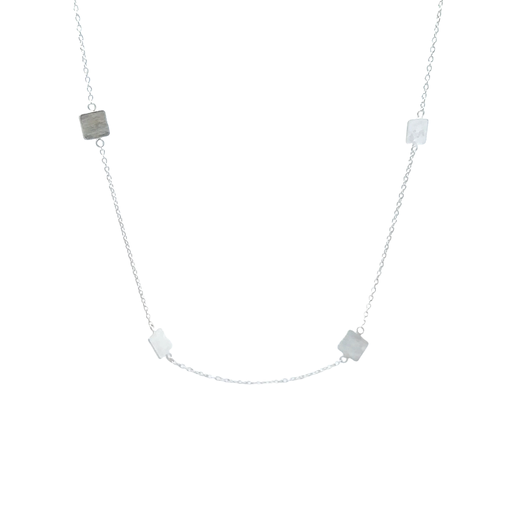 [29455SMWSNsquares/29445] Necklace With Square Satin Discs In Sterling Silver 60cm