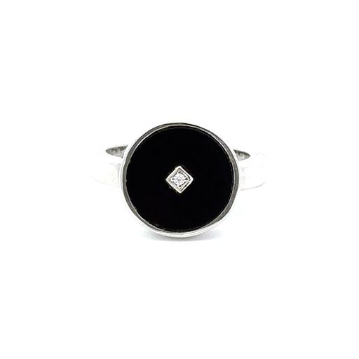 [29627] Onyx And Cubic Zirconia Ring In Sterling Silver