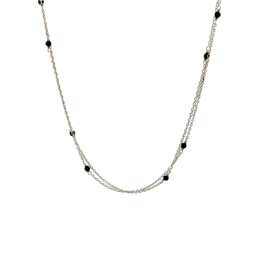 [29014SMWSNONYX] Midnight Harmony: Double Strand Silver Necklace with Onyx