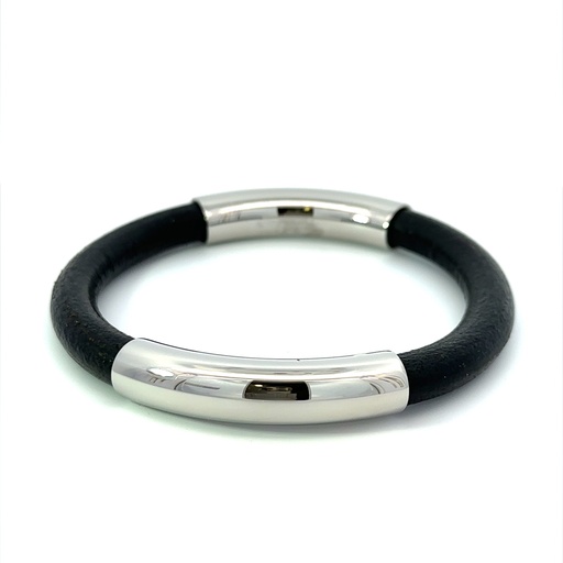[15716] Leather And Sterling Silver Bangle