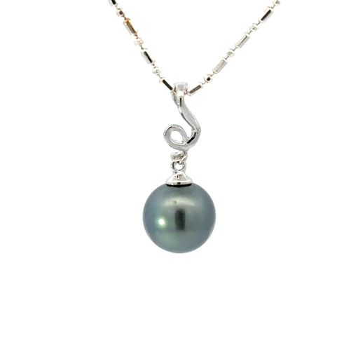 [29251] Tahitian Pearl Pendant With Squiggle Detail In Sterling Silver