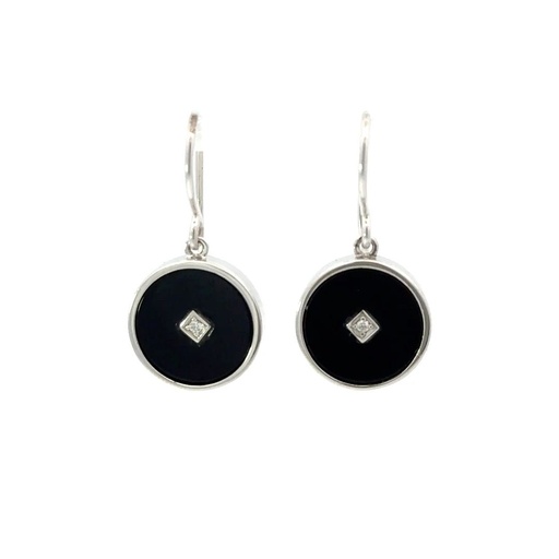 [28232] Onyx And Cubic Zirconia Earrings In Sterling Silver