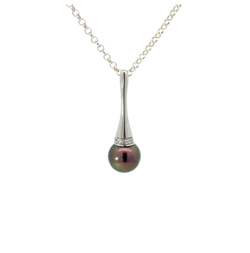 [29231] Glistening Tahitian Pearl Pendant In Silver With Cubics