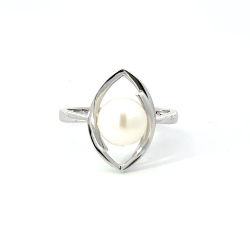 [29222] Freshwater Pearl Ring Sitting In A Marquise Frame