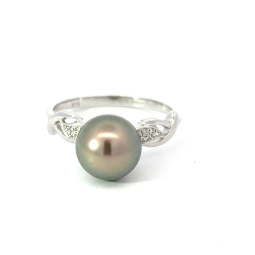 [29228SGPSRtahp] Tahitian Pearl And Diamond Silver Ring