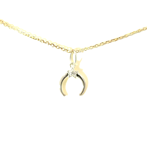 [21796SPETSNANewBestFriend/24348] Petals Silver Necklace Crescent Moon & Star "A New Best..."