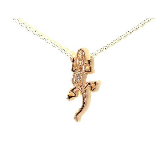 [21796SPETSN24348] Petals Gecko Necklace "Stay Strong..." In Silver Plate