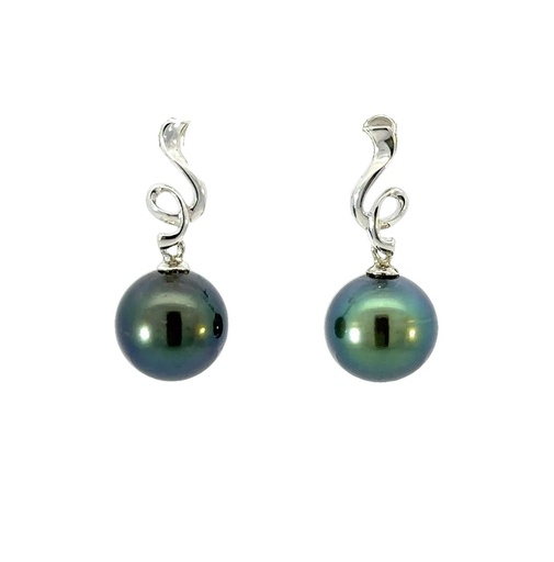 [29257] Tahitian Pearl Drops On A Squiggle Stud Earrings