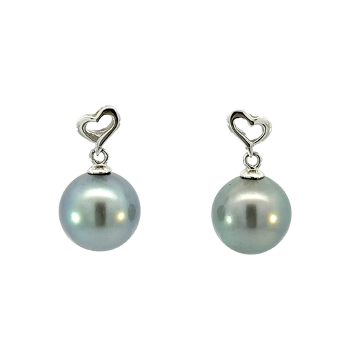 [29253] Tahitian Pearl Drop Earrings On Silver Heart Stud