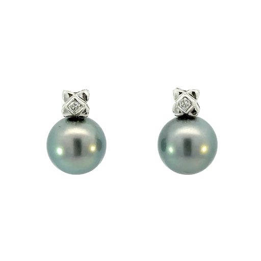 [29253] Tahitian Pearl Earrings With A Flower Stud