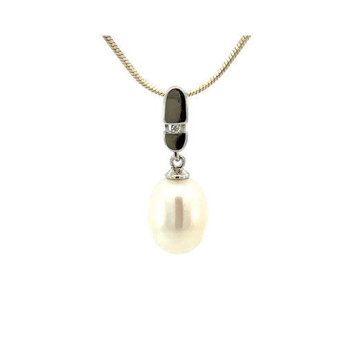 [29222SPG] Freshwater Pearl Drop With Cubic Zirconia Pendant In Silver