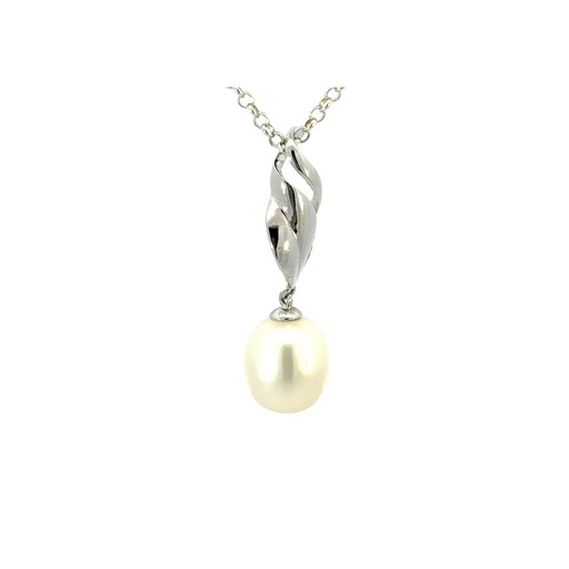 [29237SPGSPfwpontwirl] Flame Bail With Freshwater Pearl Pendant In Sterling Silver