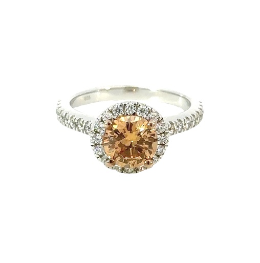 [22183] Sterling Silver Ring With Apricot Cucic Zirconia & CZ Halo