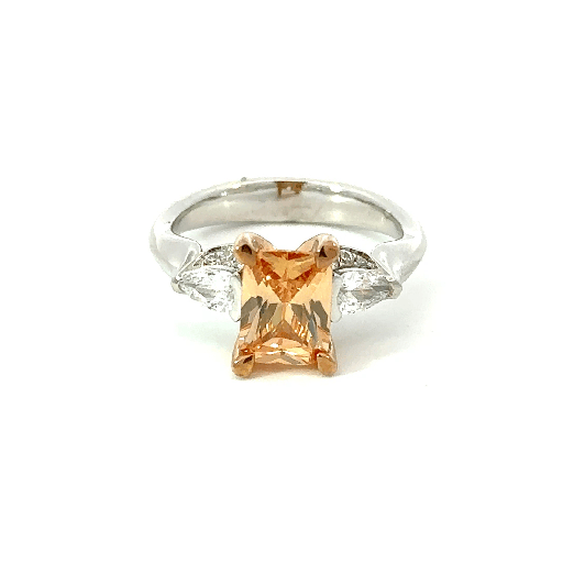 [22175] Ring | Sterling Silver With Apricot Cubic Zirconia