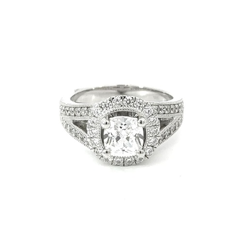 [22177] Cubic Zirconia Ring With Halo In Sterling Silver