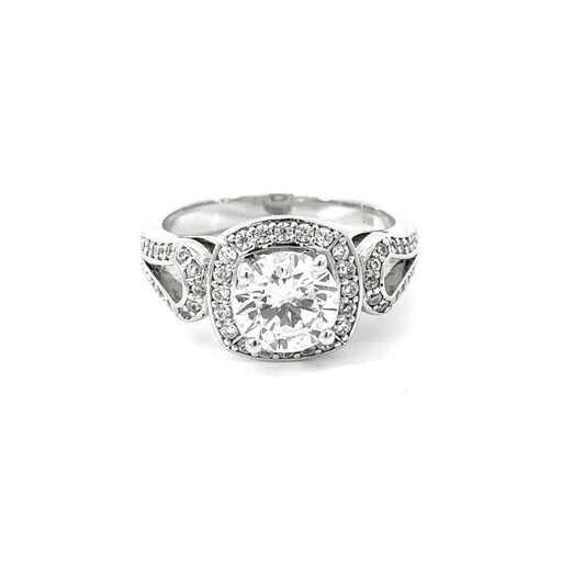 [22179] Cubic Zirconia Ring In Silver With CZ Halo & Band