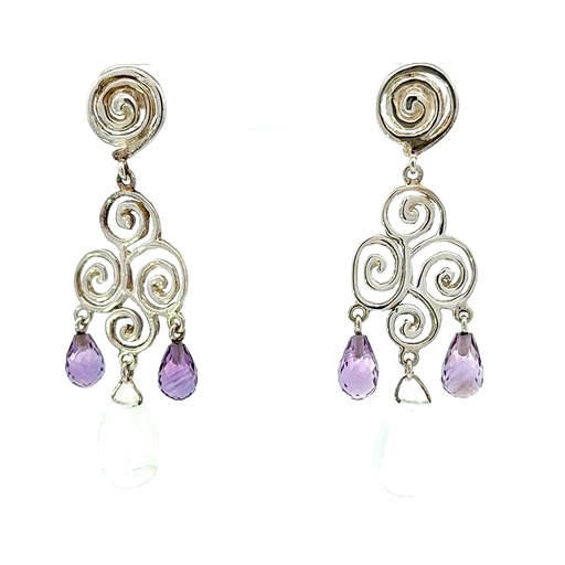 [20341] Amethyst & Moonstone Earrings In Sterling Silver