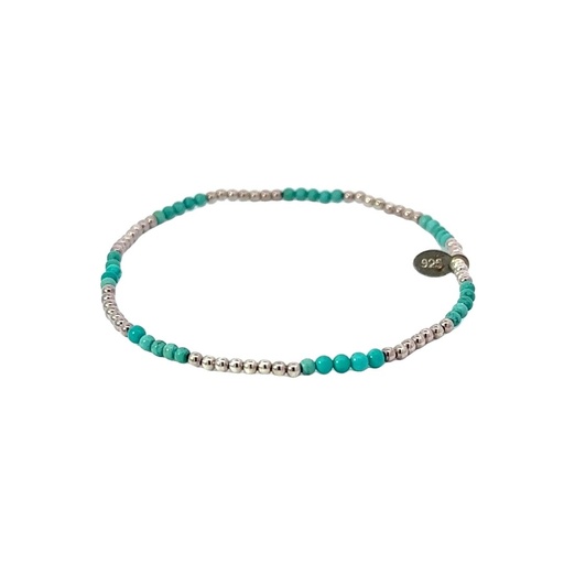 [28410] Sterling Silver & Turquoise Beaded Bracelet