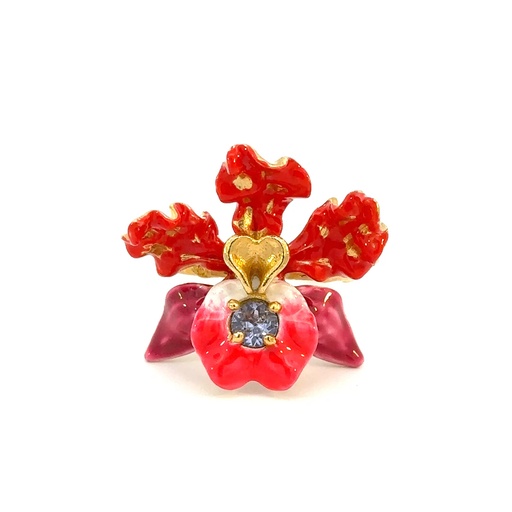 [28396SLNGPRexoticorchid] Exotic Orchid And Faceted Crystal Cocktail Ring