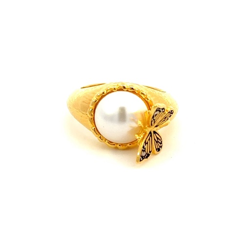 [28242SLNGPRbutterflynpearl] Cocktail Butterfly And Fantasy Bead Cocktail Ring