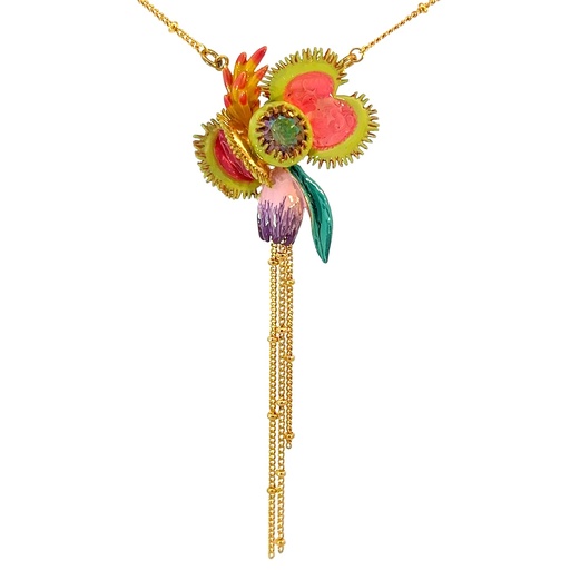[28359] Venus Flytrap & Faceted Crystal Pendant Necklace