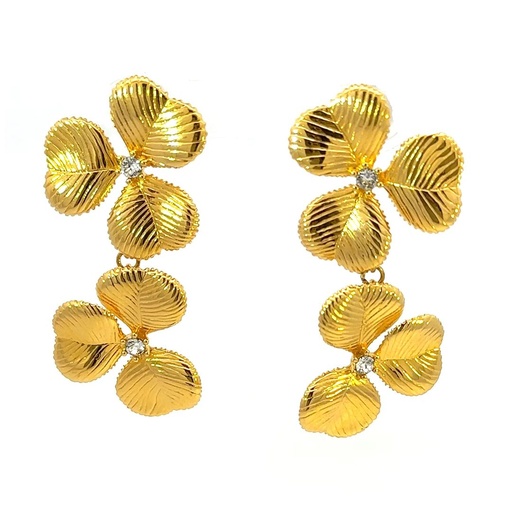 [27360SLNGPEtwoflowers] Heart Shaped Petal Earring With Crystal