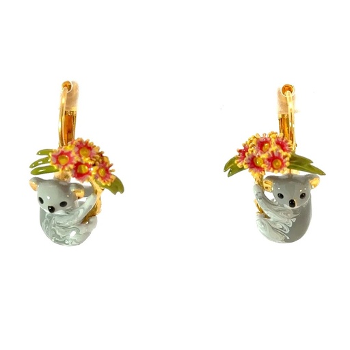 [28394SLNGPEkoalas] Duo Of Koalas & Pink Eucalyptus Earrings