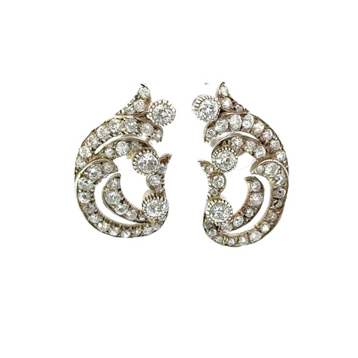 [26023antiquediamearrings] Antique Diamond Earrings In Gold Backed Silver