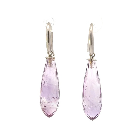 [22976JCSEamethystbriolette] Silver Amethyst Briolette Drop Earrings