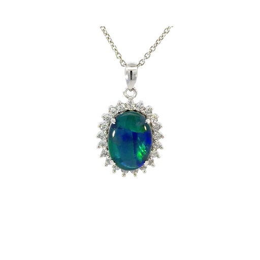 [25509SPGSPtriopczhalo] Opal Pendant | Triplet In Silver With CZ Halo