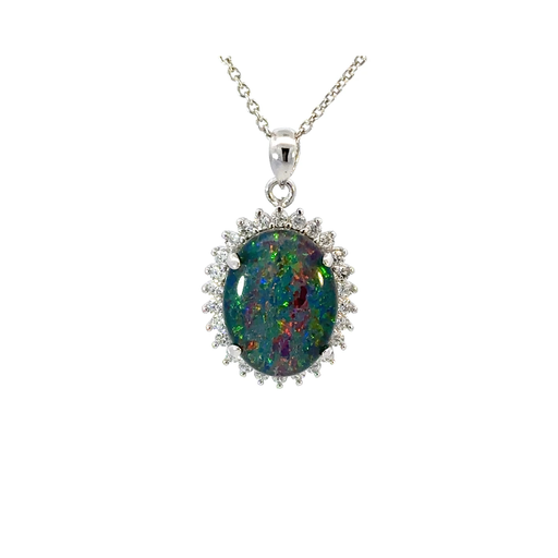 [25514spgspTRIOPCZHALO] Opal Pendant | Triplet In Silver With CZ Halo