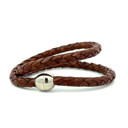 [21989] Mens Leather Wrap Bracelet With Stainless Steel Clasp